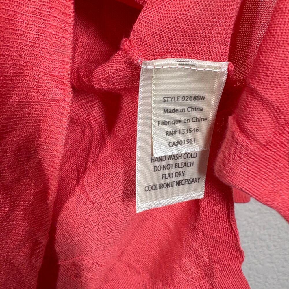 Ecru Medium V Neck Lightweight Sweater Watermelon Red Cotton Blend Long Sleeves - Picture 6 of 8